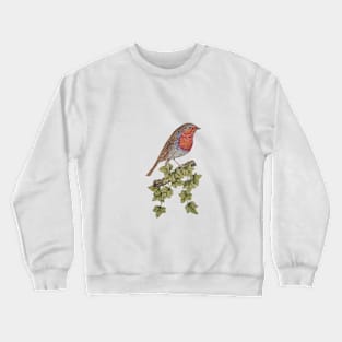 bird illustration of ivy leafs and cute robin Crewneck Sweatshirt